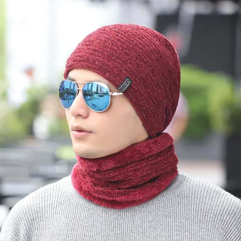 Мужская шерстяная шапка зимняя теплая с ушками плюс бархат Толстая вязаная