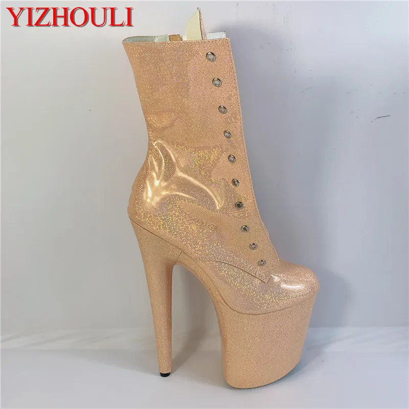 Обувь для танцев на шесте высотой 20 см Цвет желтый коричневый Блестящие ботинки