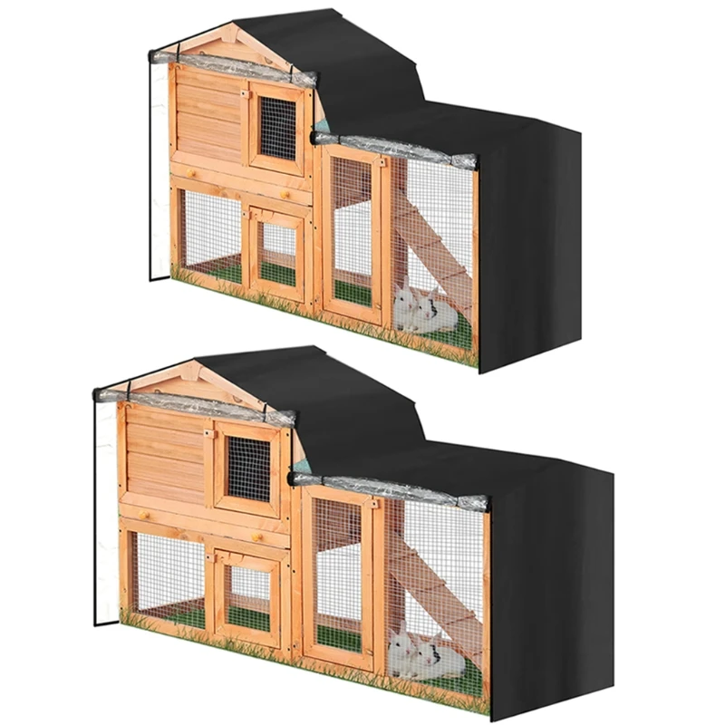 

Rabbit Hutch Cover Durable Oxford Cloth Cage Covering for Double Deckers with Pointed Window Waterproof UV Resistant