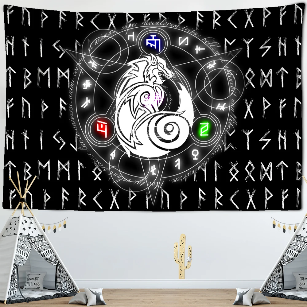 

3D Viking Tapestry Wall Crow Psychedelic Rune Art Wall Hanging Tapestry Living Room Bedroom Decoration Wall Hanging Custom