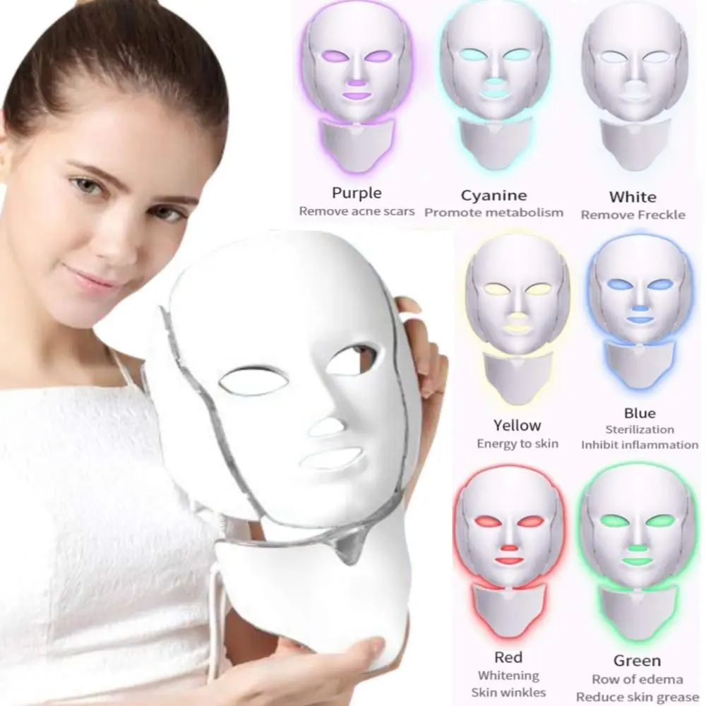 

LED Facial Mask Therapy with Neck Photon Electric Skin Care Beauty Rejuvenation Anti Acne WrinkleVoice freckle removal machines