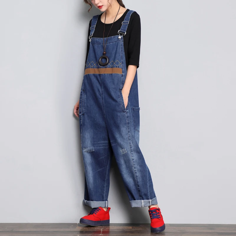 Женские свободные джинсы комбинезоны с широкими штанинами уличная одежда