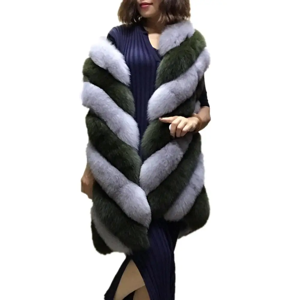 Новинка 2019 Женское зимнее пальто длинный жилет из искусственного лисьего меха