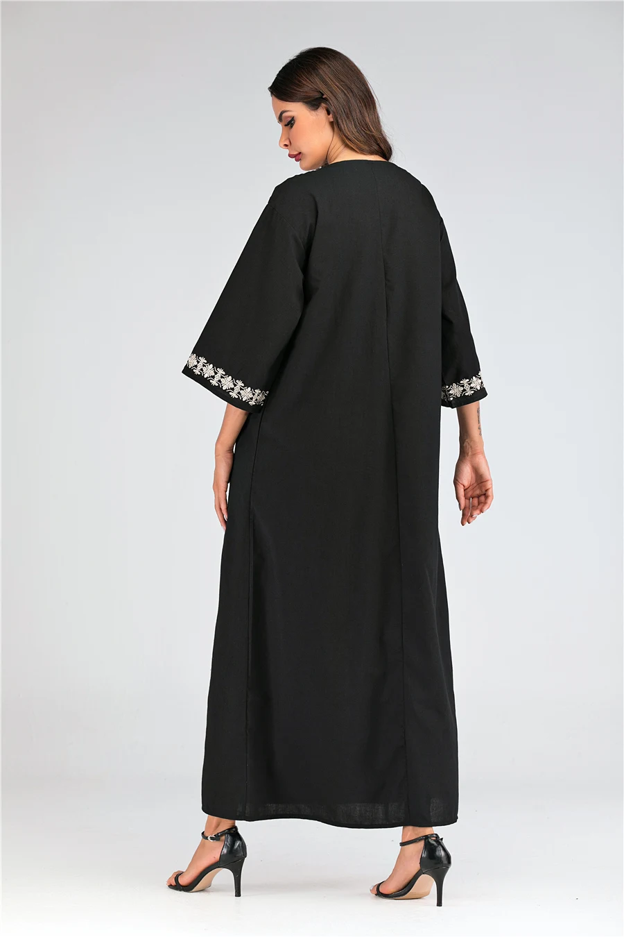 

loose T Shirt Dress for Women Vintage floral embroidery Maxi Dress ramadan gown EID kaftan abaya arabic robe VKDR1942