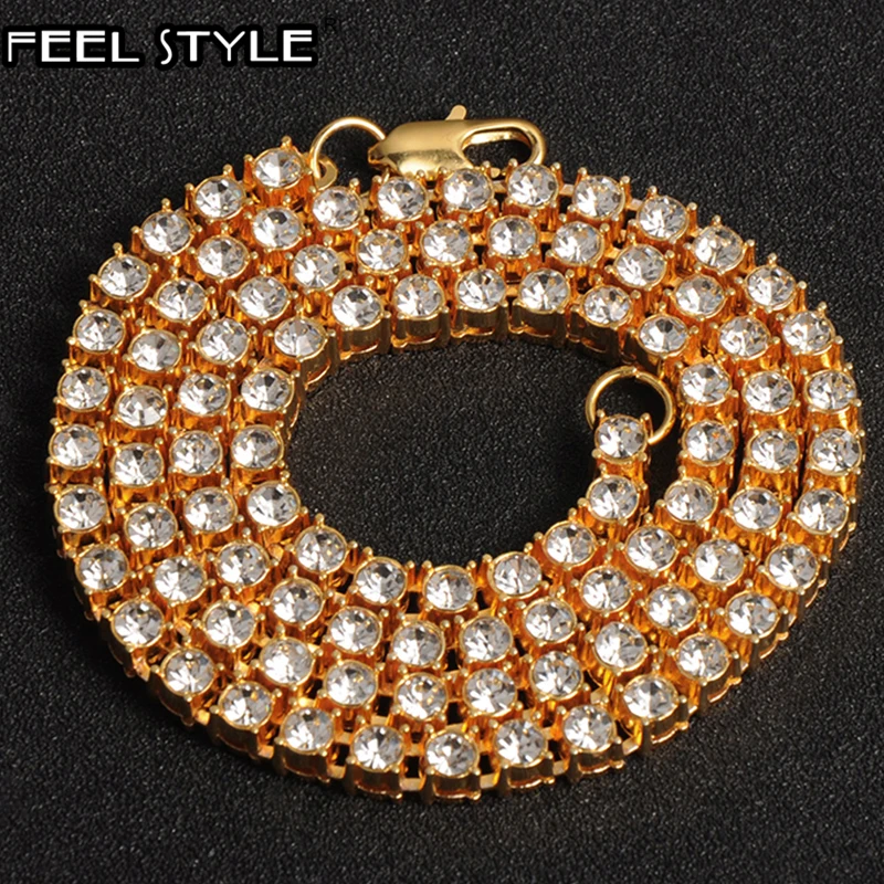 Мужское Колье со сверкающим покрытием 5 мм цепочка-чокер с Стразы в 1 ряд