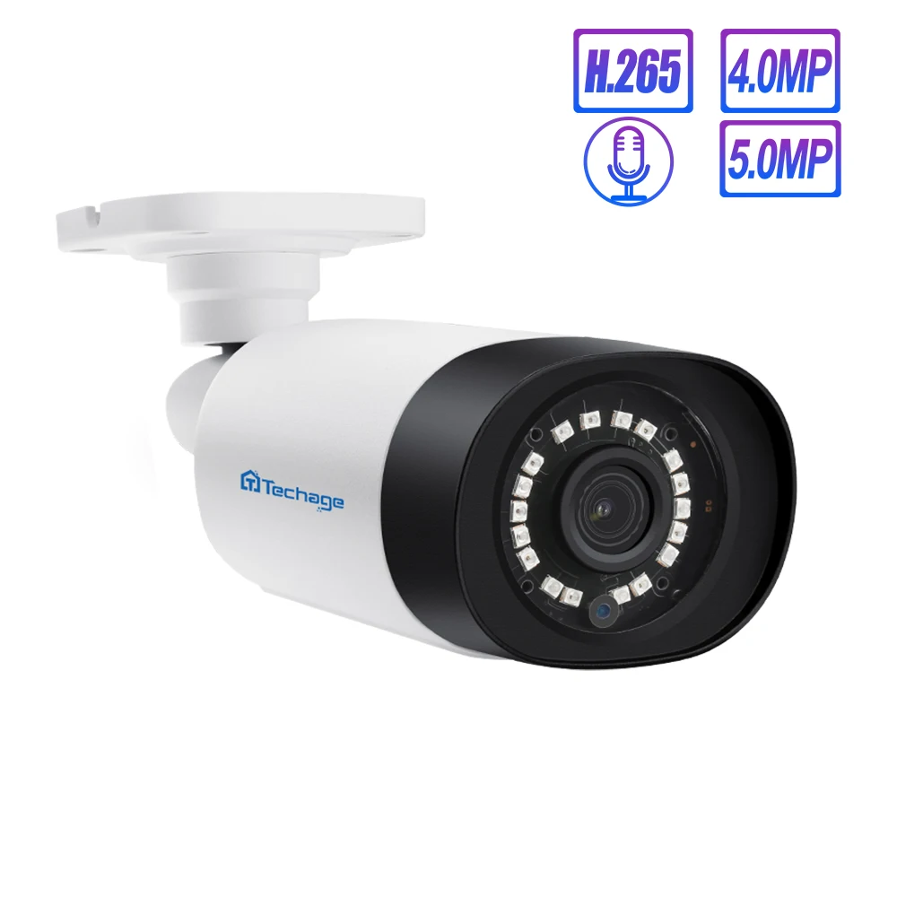 Techage H.265 5MP 4MP 48В POE камера Аудио запись наружная IP безопасности Видео Ntework