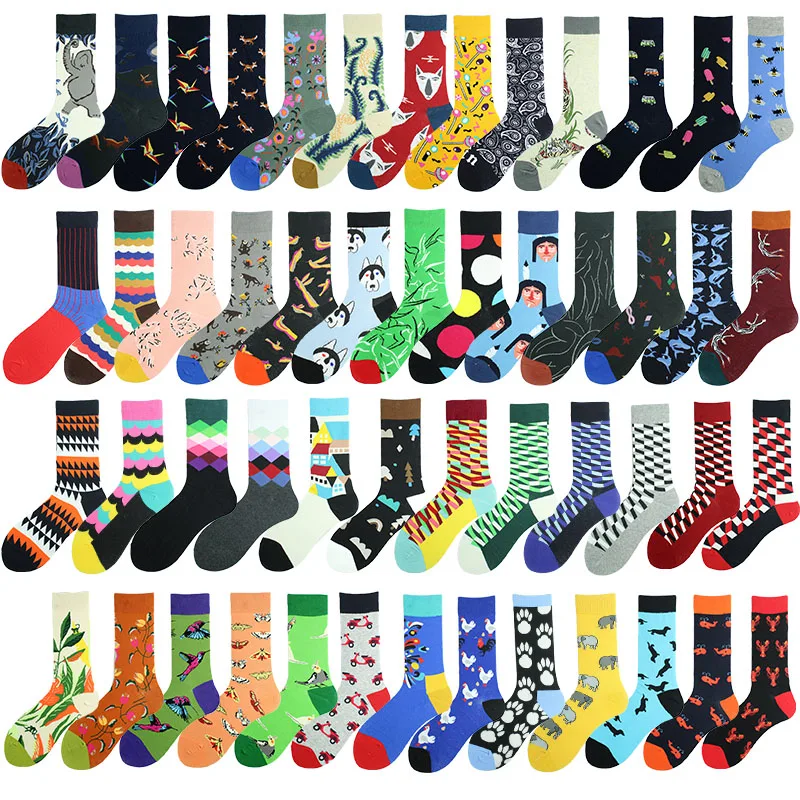 Для свадьбы из хлопка смешные мужские носки с цветочным рисунком птицы собаки