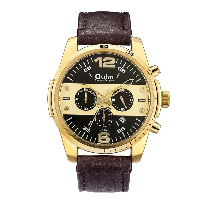 

Oulm leather casual six-hand men's watch large dial quartz watch six-eye dial men's watch