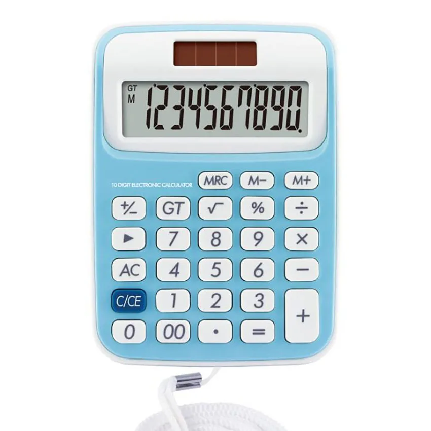 

10 Digits Mini Office Electronic Calculator With Lanyard Portable LED Screen Solar Calculators Student Stationery Calculator