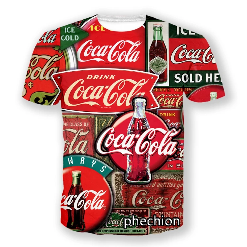Phechion новые мужские/женские футболки с 3D принтом кока-колы коротким рукавом