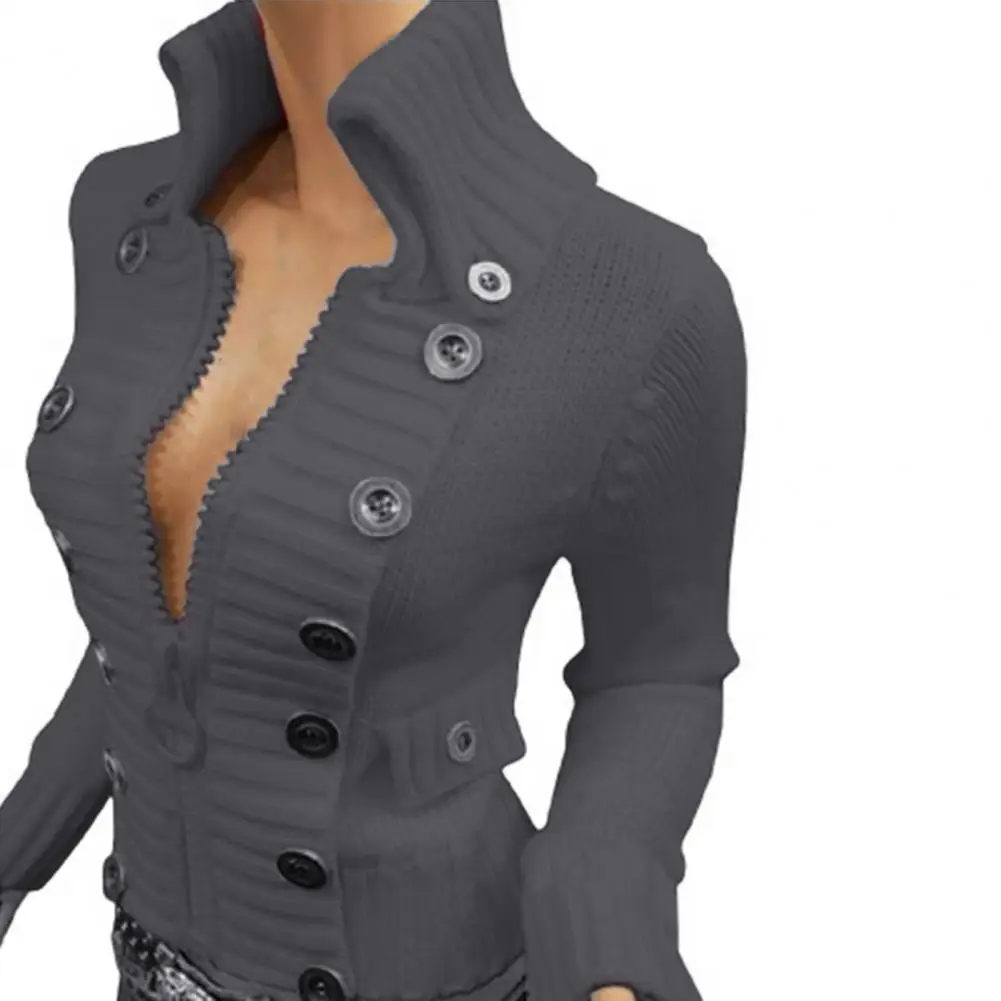 

Casual Knitted Sweater Women Multi-Button Stand-up Pullovers Zipper Closure Winter Women Knitted Cardigan for Home Grey xxxl