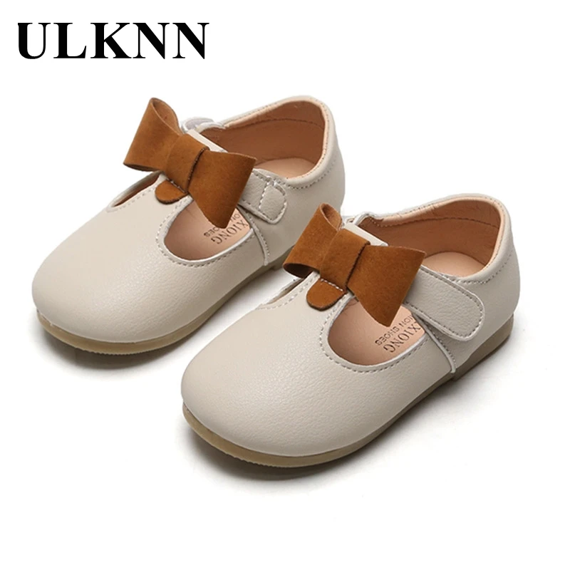 

ULKNN принцесса малыши девочки кожаные туфли T-образный ремешок с бантом детские плоские вырезанные строгие туфли мягкие 2021 Весенние новые ми...