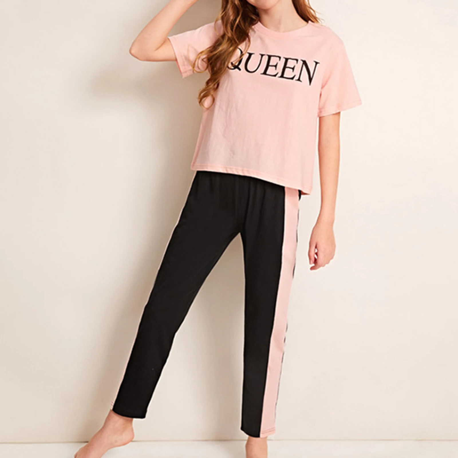 

Children Girls Summer Clothes Set Teens Girls Cotton Short Sleeve T-shirt Tops + Pants 2Pcs Fashion Casual Kids Clothing Sets