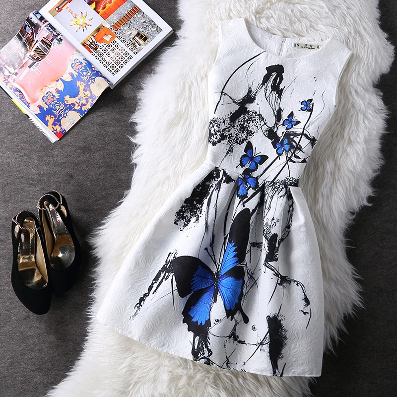 

BacklakeGirls 2020 New O Neck Sleeveless Printed Mini Cocktail Dress Princess A Line Women Dress Sukienki Wizytowe