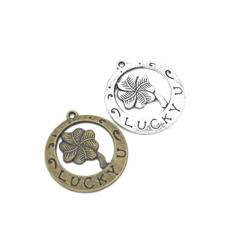 

20pcs/lot 28x25mm Antique Silver /Antique Bronze Alloy Lucky Four Leaf Clover Charm Necklace Pendant Jewelry Accessories