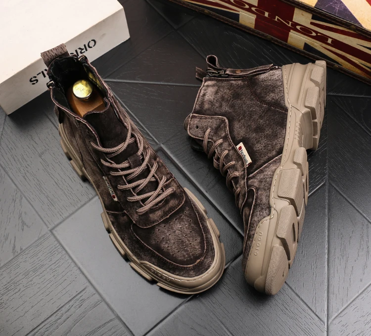 New Arrival Men Retro Fashion Casual Ankle Boots Autumn Winter High Top Zipper Retro Sneakers Male Youth Trending Shoes