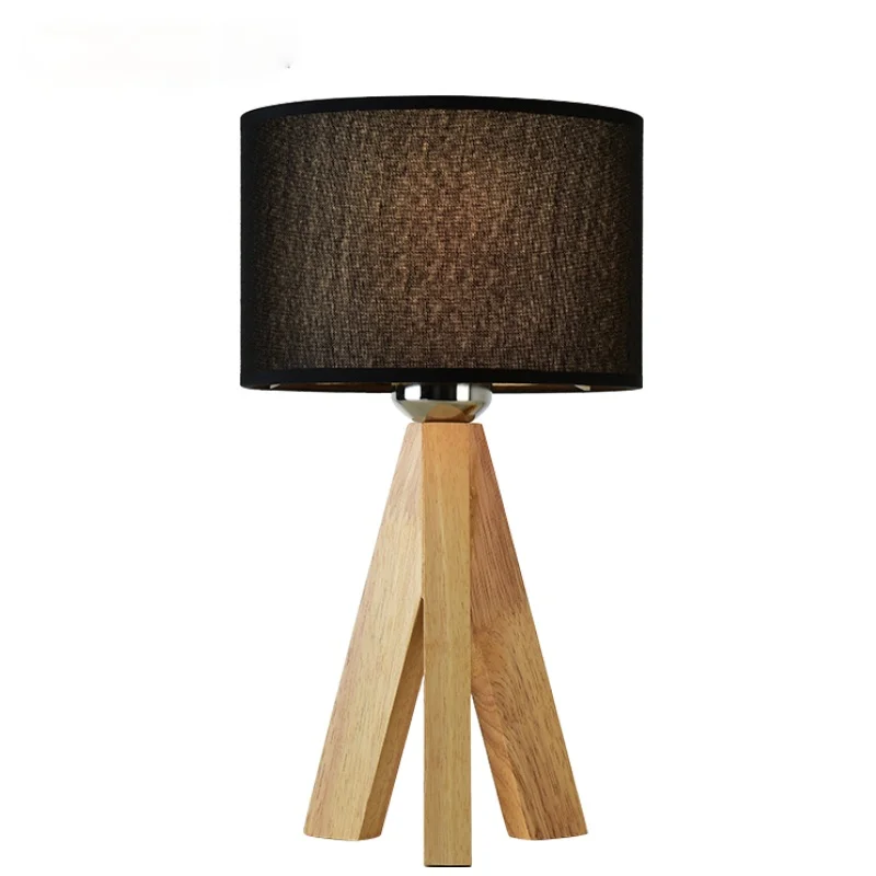 

E27 110V 220V Wooden Table Lamp With Fabric Lampshade Wood Bedside Desk lights Modern Book Lamps Reading Lighting Fixture