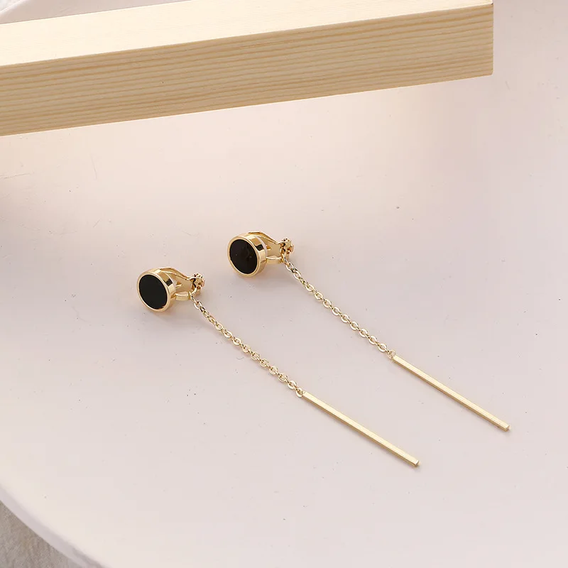 

2021 Trend Jewelry Korea Fashion Summer Fall Ladies Chain Earrings Long Stud Clip Earrings Without Ear Hole Gift For Girl