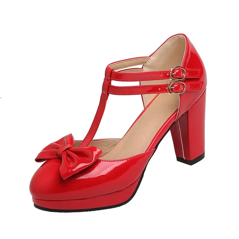 

Sweet Candy Color Girls Pumps High Heels Pumps Women Patent Leather Round Toe T-strap Platform Super High Heels Mary Jane Shoes