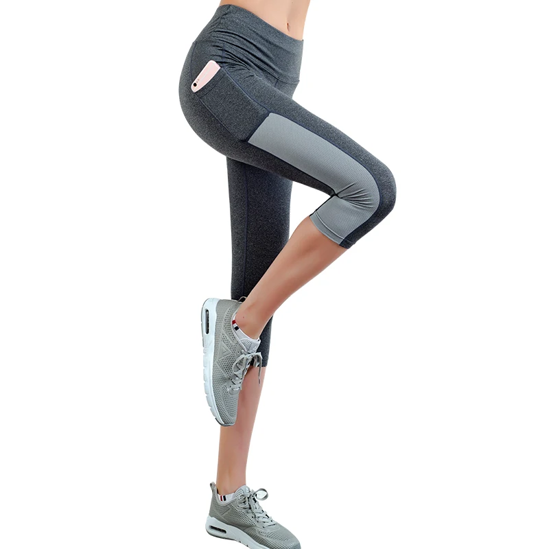 

Casual Women's 3/4 Yoga Pants Gym Fitness Sports Cropped Trousers Leggings Pocket Skinny Pants Female Solid Color Running Pants