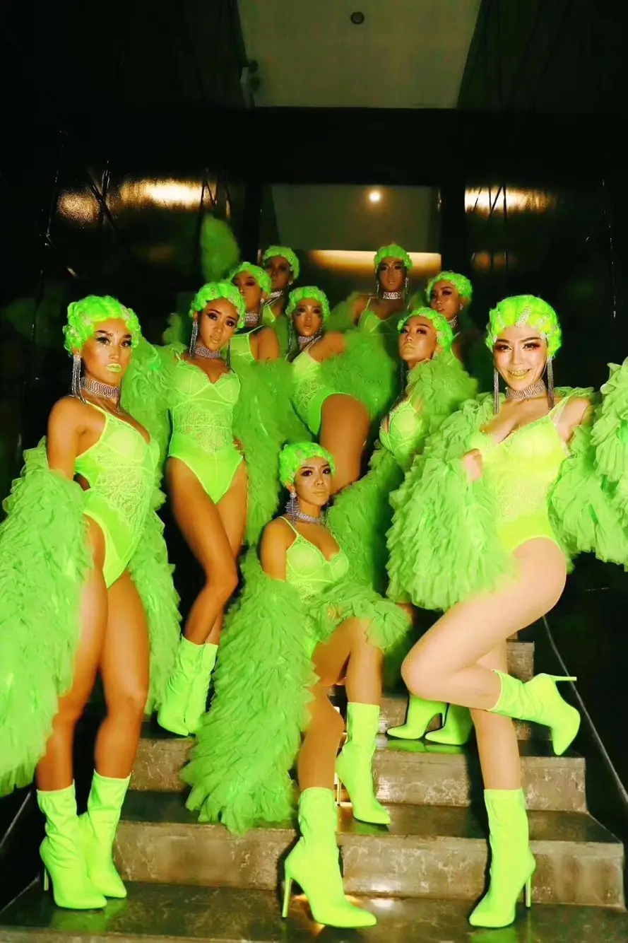 

Флуоресцентные зеленые сексуальные костюмы для девушек, танцевальные костюмы