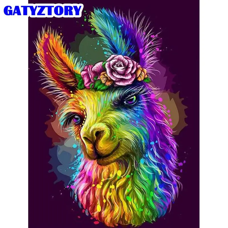 

GATYZTORY 60x75cm Frame Paint By Number Colour Alpaca Animal Drawing On Canvas Handpainted Art Gift Kit DIY Home Decoration