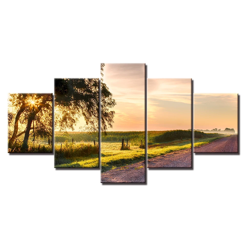 5 Панель Картина на холсте HD Sunrise с лесом по утрам красивые обои пейзажем плакат