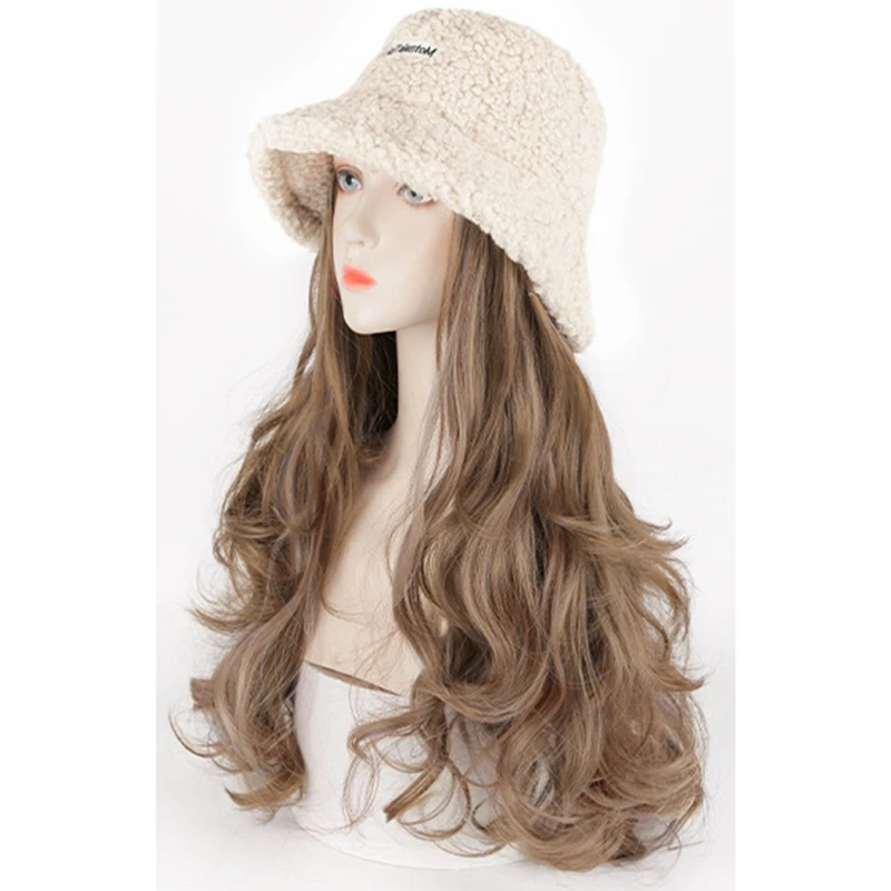 Рыбацкая шляпа парик для волос 18 дюймов Длинный натуральный вьющийся коричневый