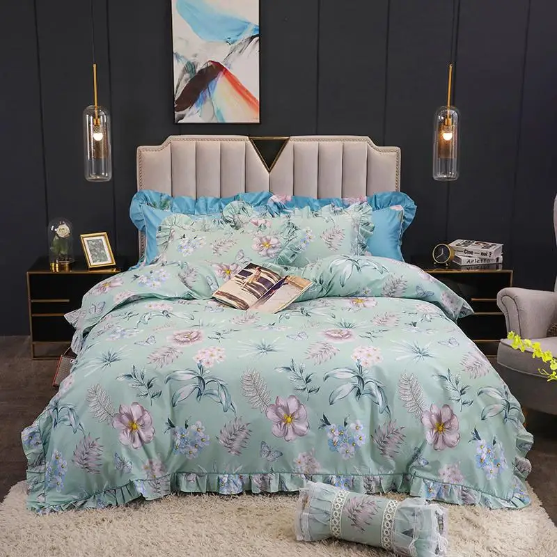 

Комплект постельного белья из 4/6 предметов, пододеяльник с оборками и цветочным принтом, 120/150/160x200 см, постельное белье из 100% мягкого хлопка, ...