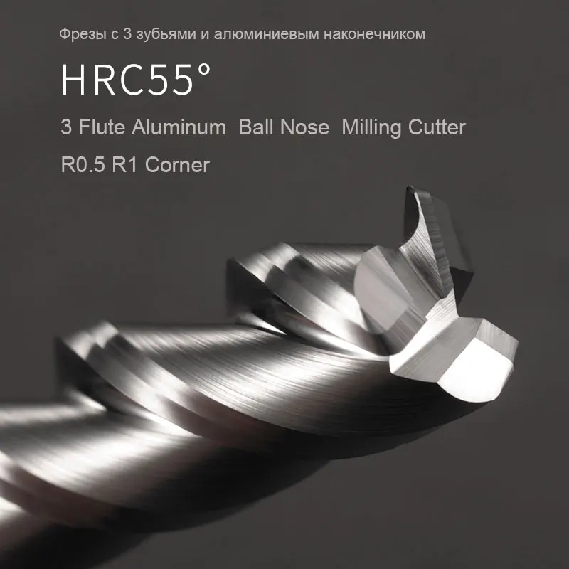 

HRC55 3 Flute Aluminium Corner End Mill Tungsten Carbide Steel CNC Ball Nose Milling Cutter Tool Cutter Deg R0.5 R1 Metal Router