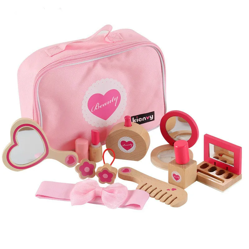 

Portable Cosmetic Toy Set Boy And Girl Dress Up Early Education Simulation Wooden Cosmetic Bag Play House Medical Kit