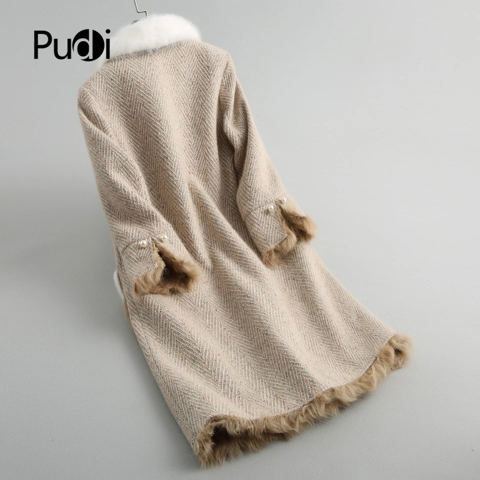 Женская зимняя теплая куртка PUDI A18609 из натуральной шерсти с меховым поясом
