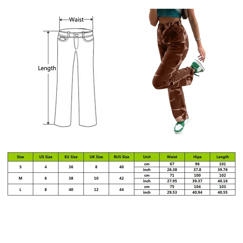 

2021 Tie Dye Print Baggy Jeans Joggers Women Streetwear Vintage Aesthetic Straight Denim Pants Tie Dyed Skinny High Waist Jeans
