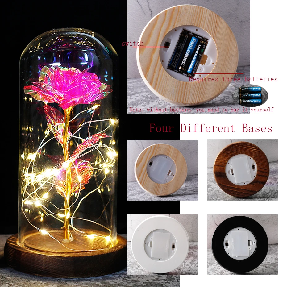 

LED Enchanted Galaxy Rose Eternal 24K Gold Foil Flower With Fairy String Lights In Dome For Christmas Valentine's Day Gift