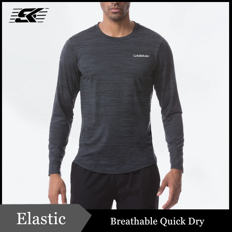 Мужская рубашка для бега с длинным рукавом дышащая Рашгард Джерси спортзала