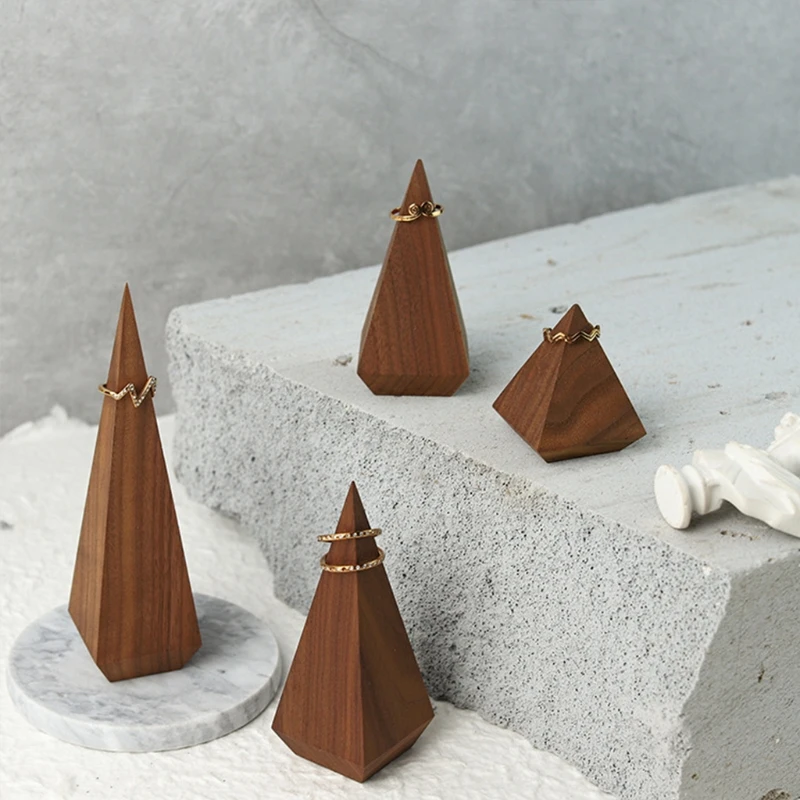 

Natural Wood Cone Rings Holder Finger Ring Storage Rack Jewelry Display Stand Organizer