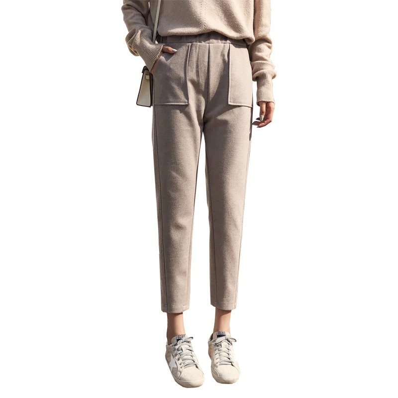 

New Elegant Fashion Women Autumn Winter Woolen High Waist Harem Pants Casual Ankle-Length Pants