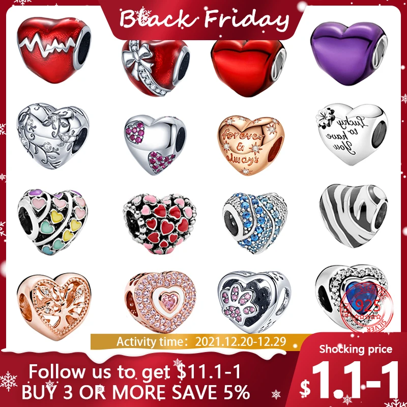 

New 925 Sterling Silver Heart DIY Beads Charm Pendant Fit Original Pandora Bracelet Bangles Fashion Jewelry Gift for Women