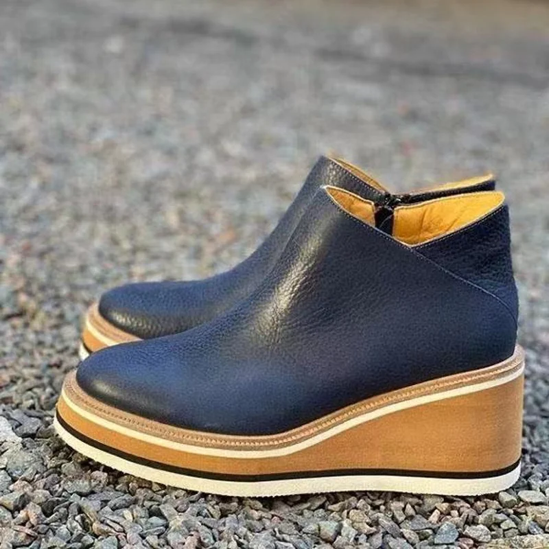 

New Winter Wedges Women's Boots Comfortable Ankle Boots Ladies Round Toe 4cm Heel Zipper Short Boots Botas De Mujer Size 35-43