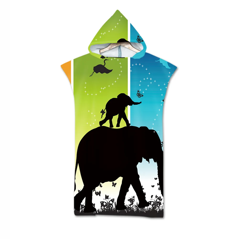 

Пончо с капюшоном для взрослых, быстросохнущее пляжное полотенце с принтом слона, впитывающее пот, для дайвинга