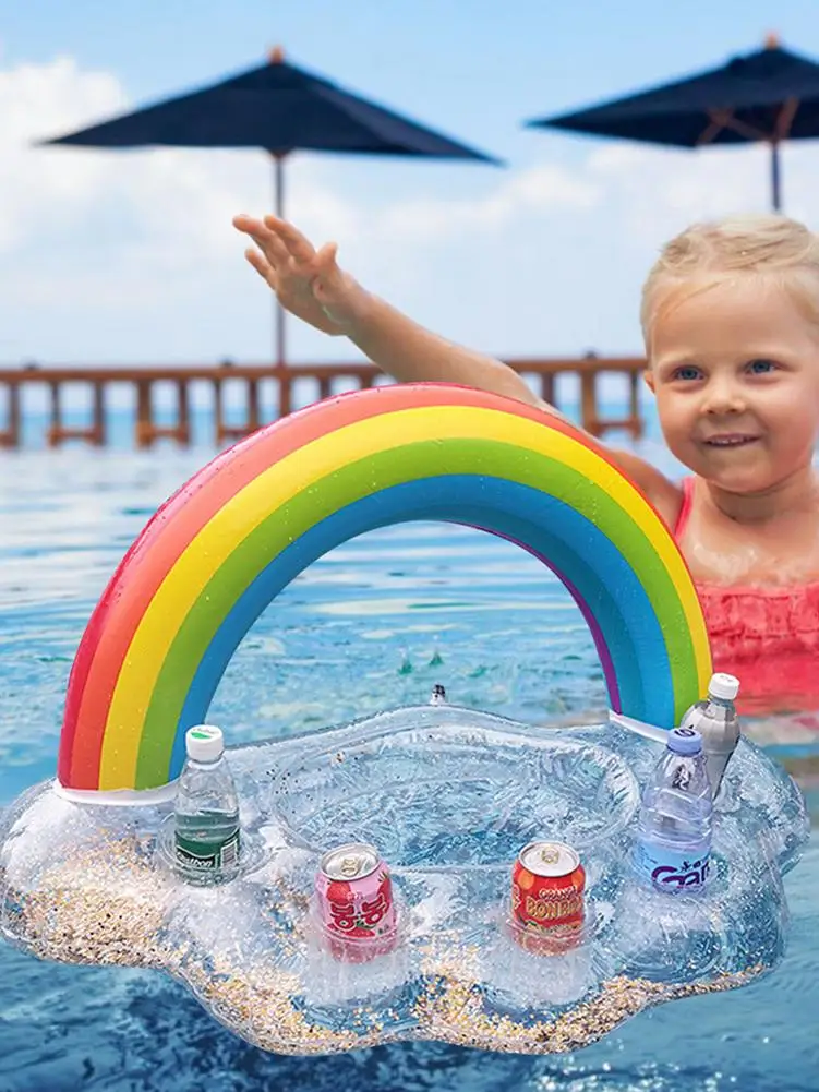 

Rainbow cloud inflatable cup holder Inflatable Drink Holder Rainbow Cloud Pool Floating Cup Coaster summer water fun