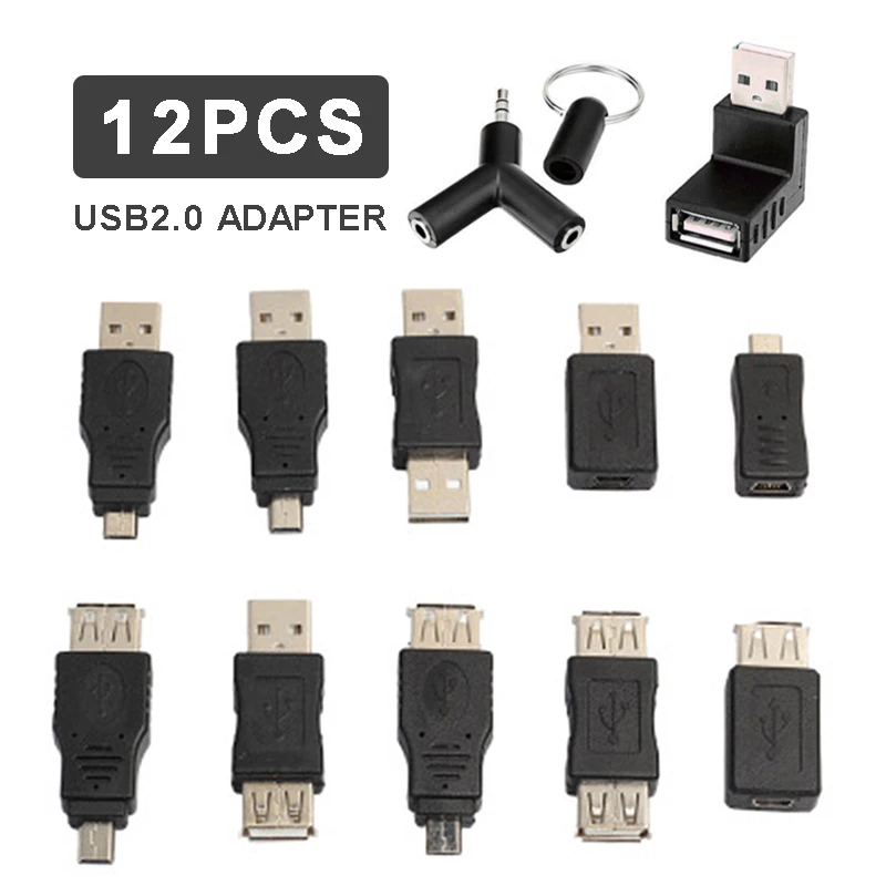 

MAYITR 12pcs OTG Adapter Converter USB 2.0 Couplers Set 3.5 mm Stereo Audio Y Splitter Adapters For Mouse/External Storage