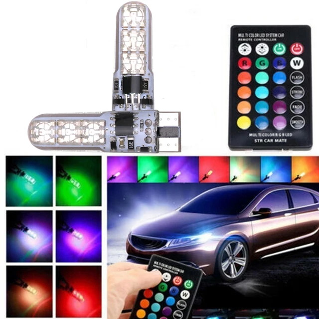 2x T10 Waterproof W5w 501 Car Wedge Side Light Bulb-6SMD 5050 RGB 7 Color LED Remote Control (NO Battery)Strobe Flash Wedge Lamp 1