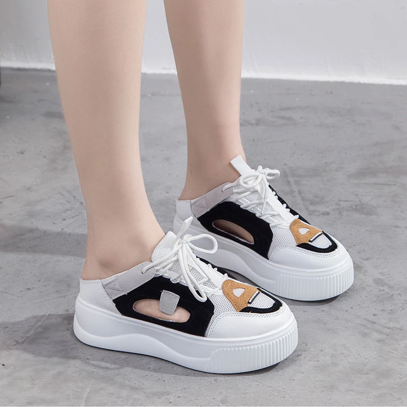 

2020 Женская летняя обувь; Шлепанцы на шнуровке; Новинка; Модные дышащие сандалии с цветными блоками; Повседневная обувь на плоской платформе;...