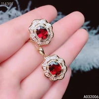 kjjeaxcmy fine jewelry 925 sterling silver inlaid natural garnet gemstone trendy ring necklace pendant set support test