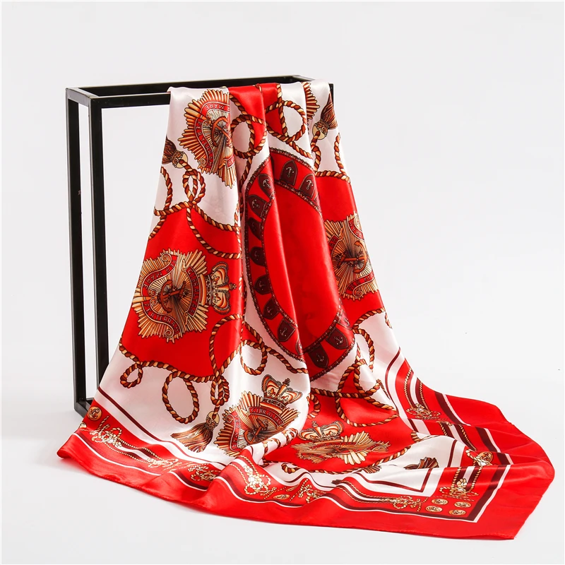 

Summer Lady Silk Square Scarf Fashion Print Shawls Women Bandana Head Wraps Large Hijab Luxury Brand Neckerchief Foulard New