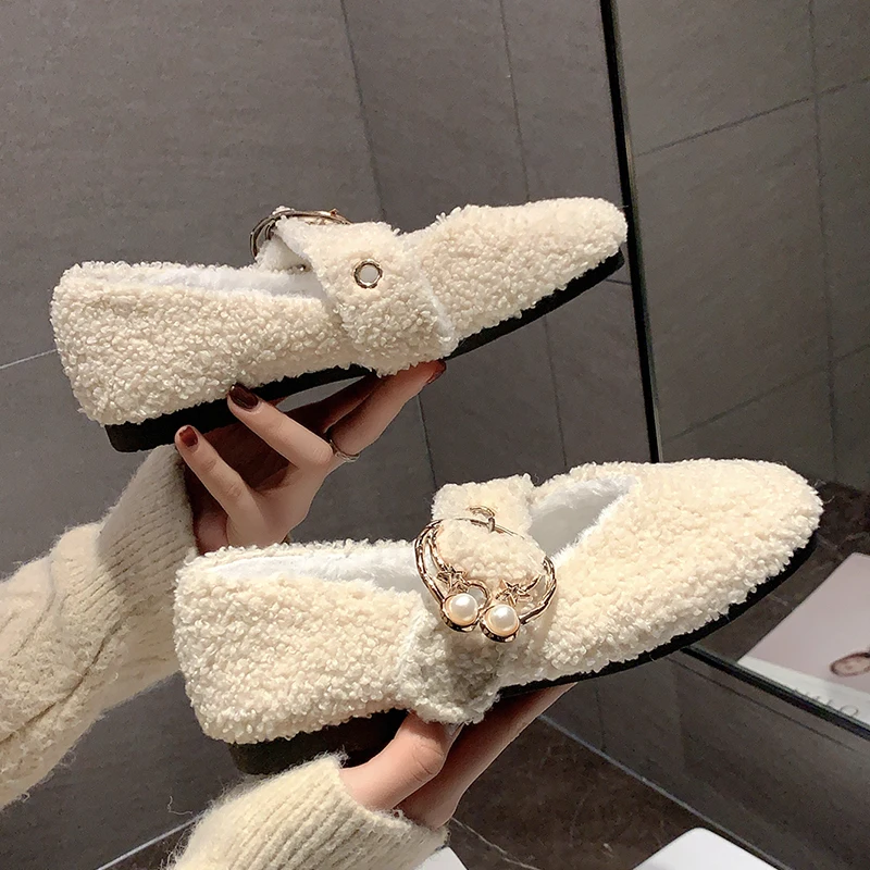 

Winter Shoes Women Loafers Fur Round Toe Casual Female Sneakers Modis All-Match Flats 2021 New Moccasin Dress Rubber Flock Fretw