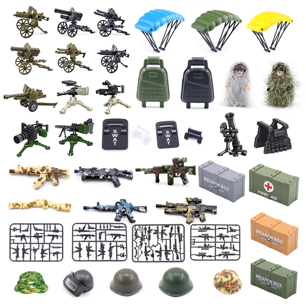 

Locking Military Weapon Figure Gun Fort WW2 Building Block Toys Children Assemble Weapons City Creator Brick Kids Friends Gift