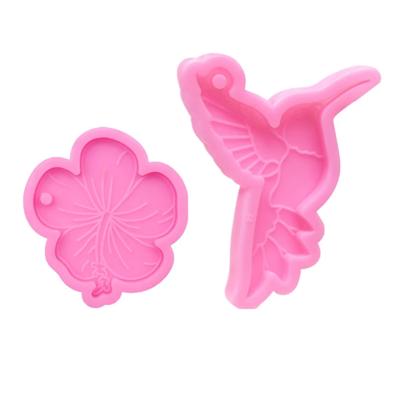 

4pcs Hummingbird Flower Epoxy Resin Mold Keychain Pendant Tag DIY Silicone Mould