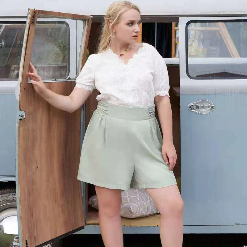 

2021 Summer Plus Size Wide Leg Shorts Women's Plus Size High Waist Loose Shorts Straight Casual Shorts A274